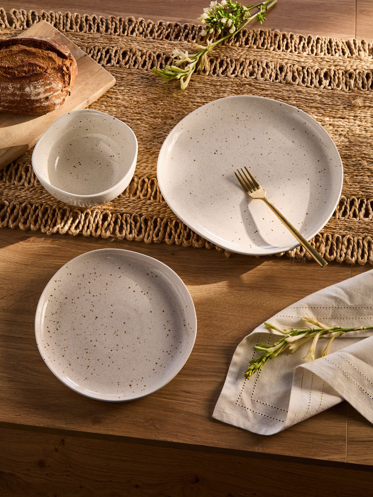 12 Piece Natural Amira Speckle Dinner Set