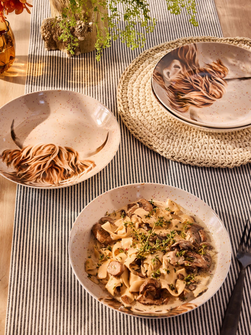 Natural Hamish The Highland Cow pasta bowls set of 4, imported from the UK