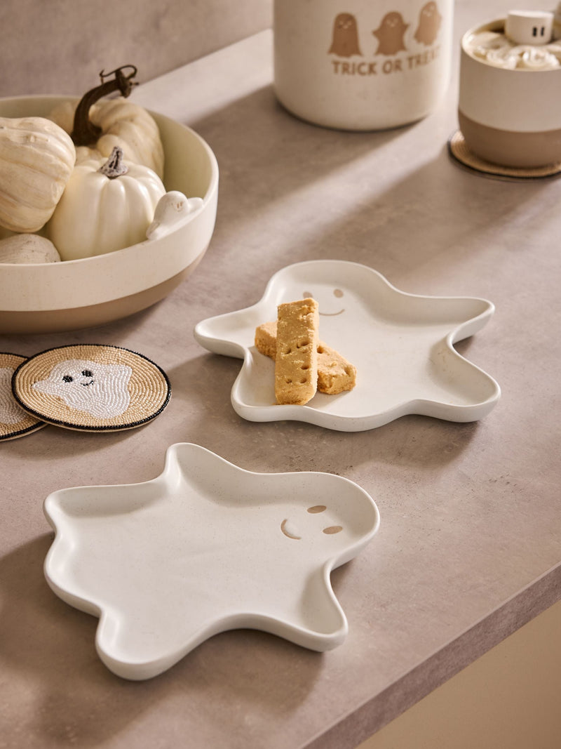 Set of 2 White Halloween Ghost Side Plates