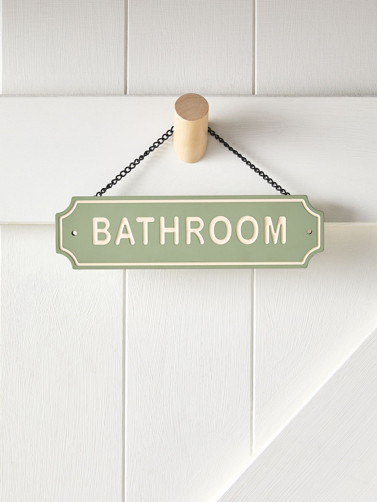 Green Sage reversible bathroom door sign with slogan, 11.5cm x 11cm, UK version
