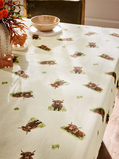 Natural Hamish Highland Cow Wipe Clean Fabric Tablecloth