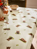 Wipe-clean cotton tablecloth with Hamish Highland cow print, imported from the UK