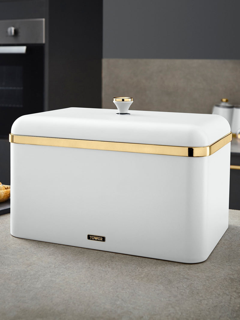 Contemporary Steel Bread Bin with Gold Accents, 35x23x24cm