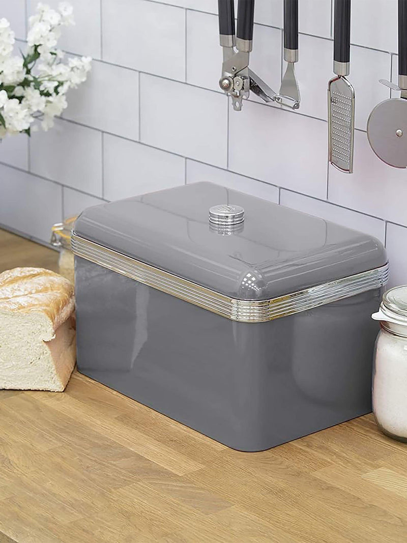 Swan Grey Retro Bread Bin 35cm width (British brand)