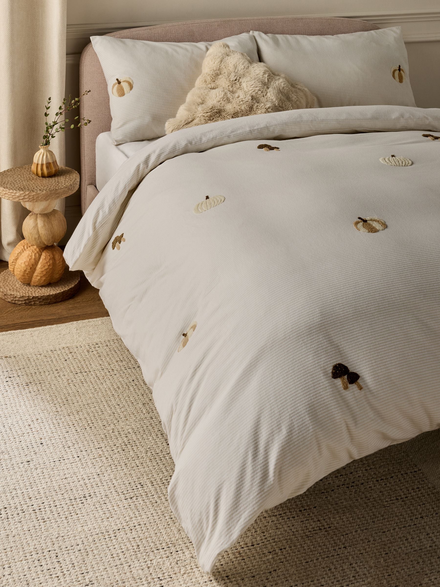 Natural Stripe Pumpkin Brushed Cotton Duvet Cover and Pillowcase Set