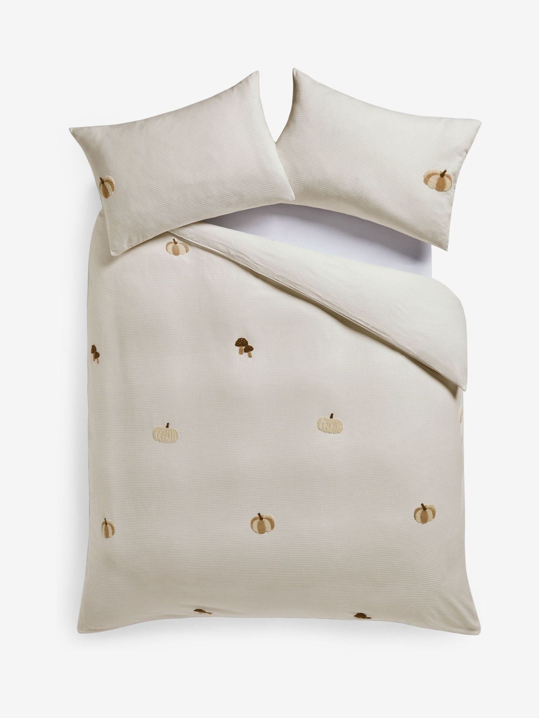 Natural Stripe Pumpkin Brushed Cotton Duvet Cover and Pillowcase Set