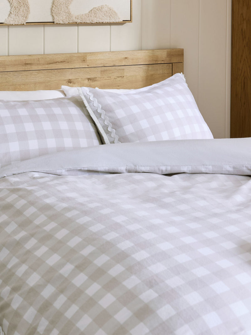 Natural Supersoft brushed cotton duvet cover and pillowcase set with tassel trim, imported from the UK
