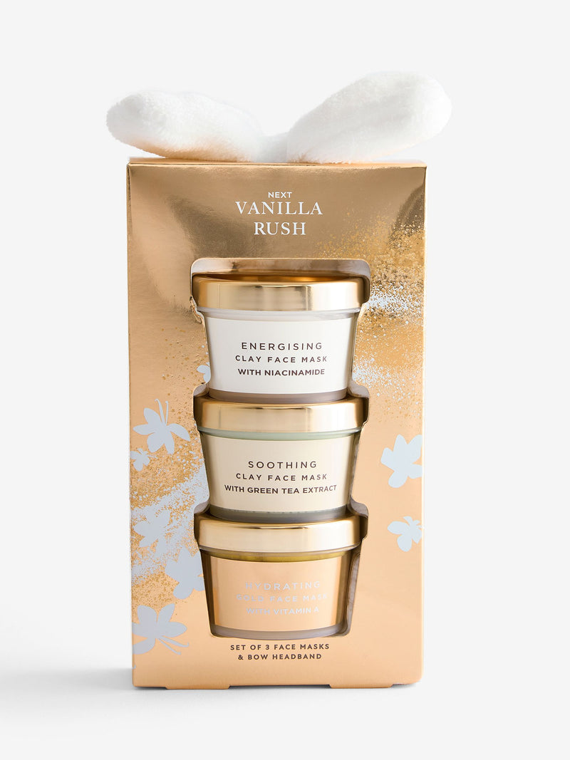 Set of 3 Vanilla Rush Face Masks and Bow Headband Gift Set