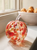 Glass pumpkin ornament with orange red confetti 13.5cm height, imported from the UK