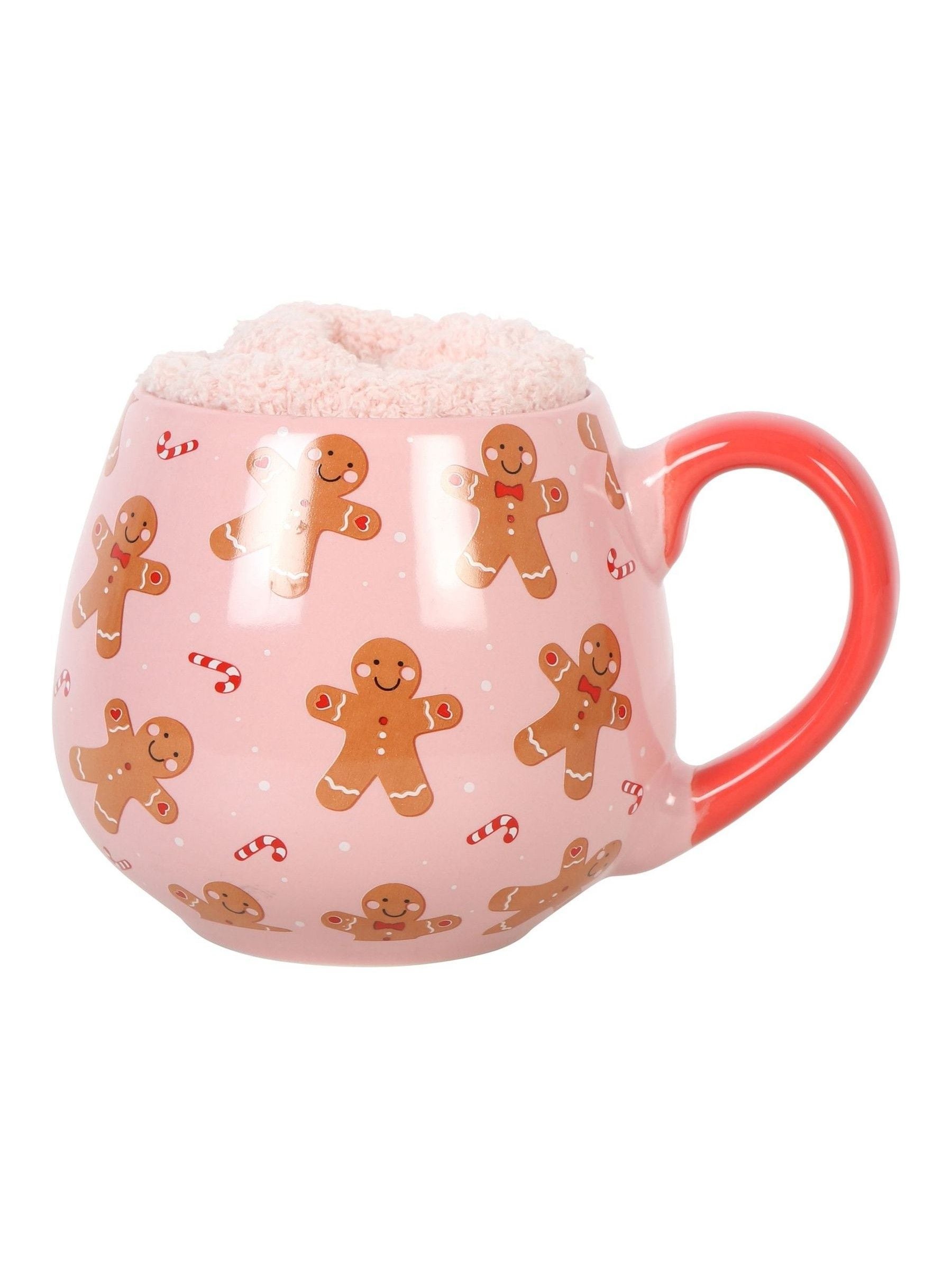 Something Different Pink and Brown Gingerbread Christmas Mug and Socks Set