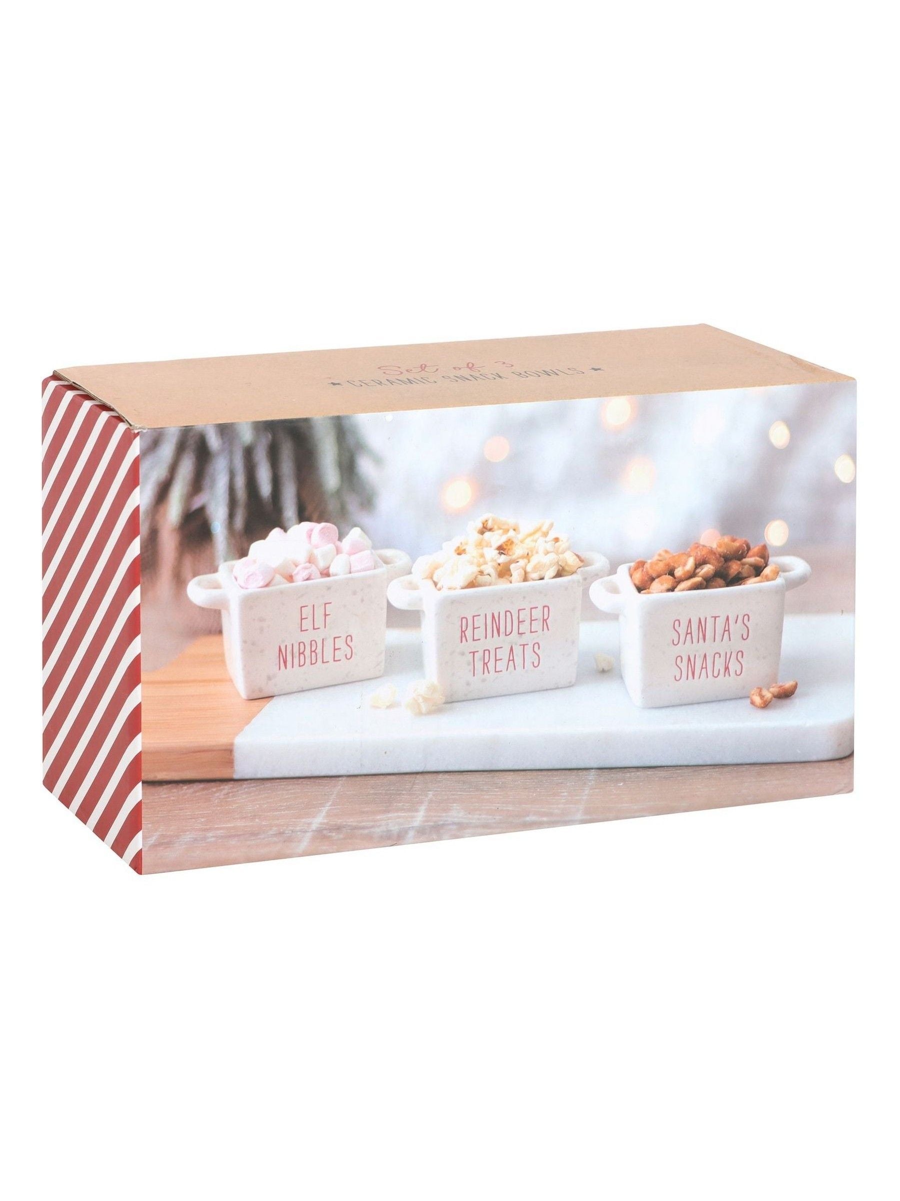 Something Different White Set of 3 Ceramic Christmas Snack Bowls