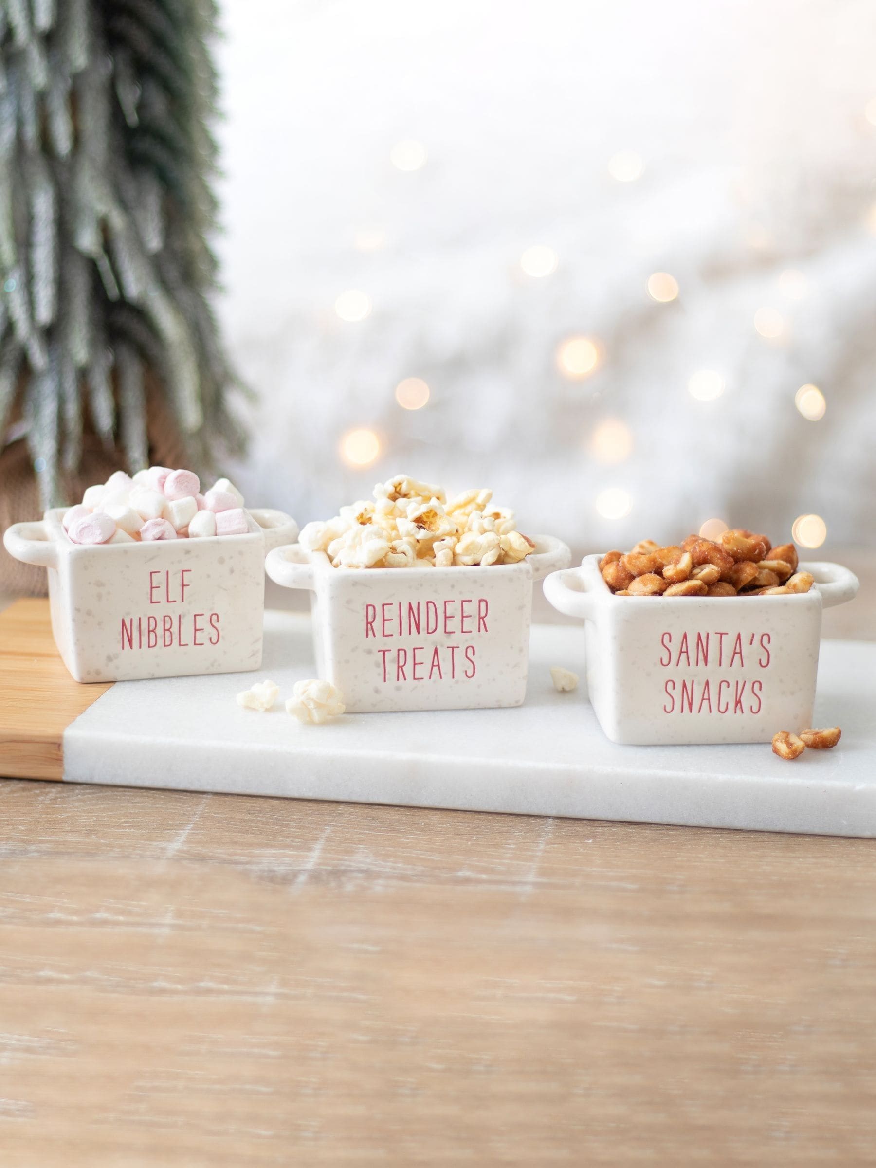 Something Different White Set of 3 Ceramic Christmas Snack Bowls
