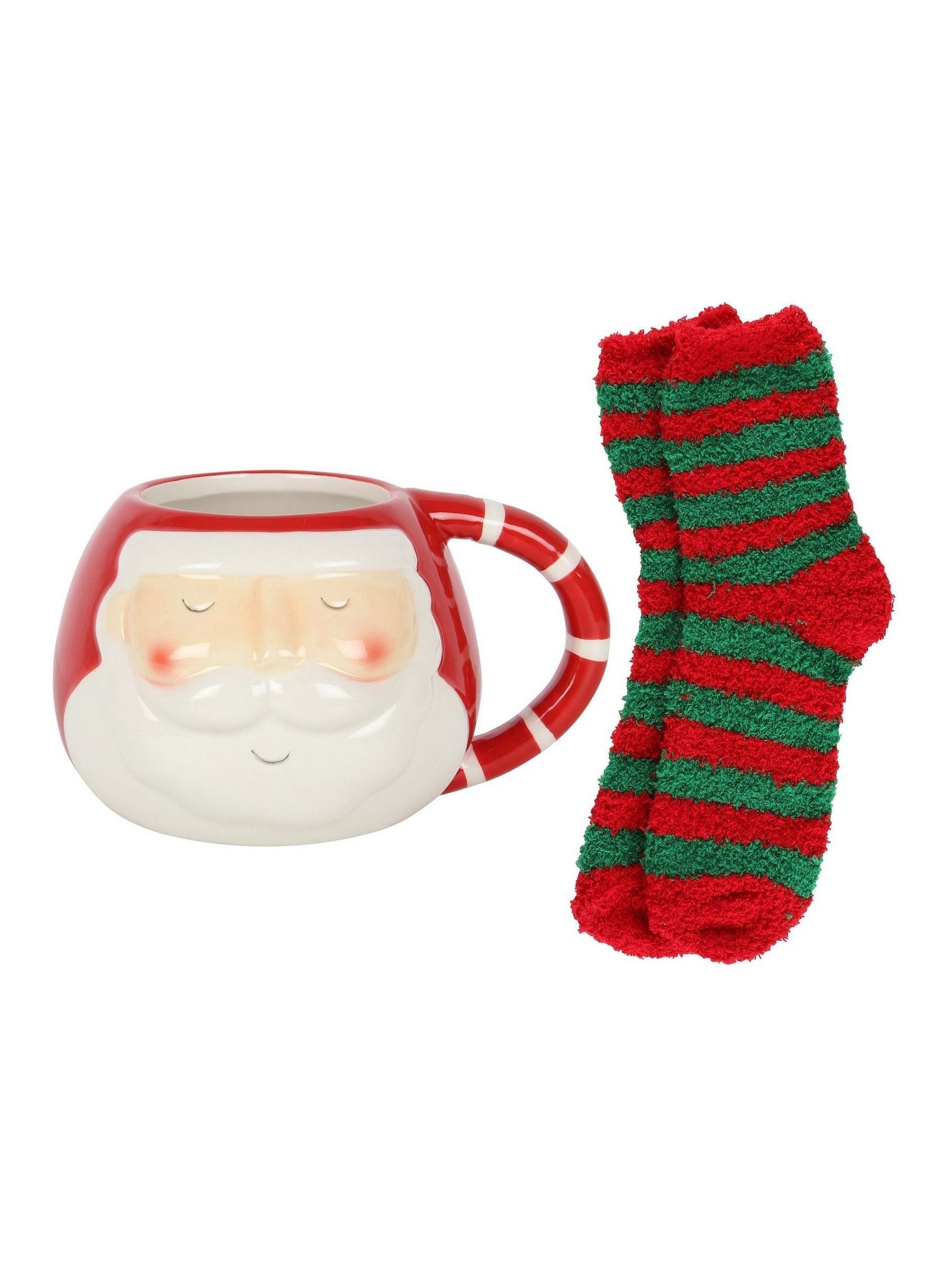 Something Different Red/White Christmas Santa mug and socks set (British brand)