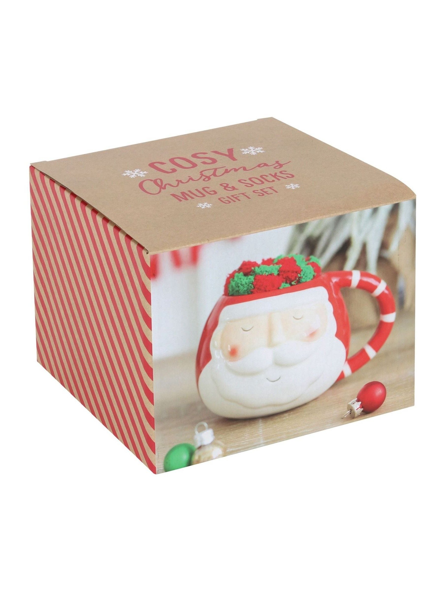 Something Different Red/White Christmas Santa mug and socks set (British brand)
