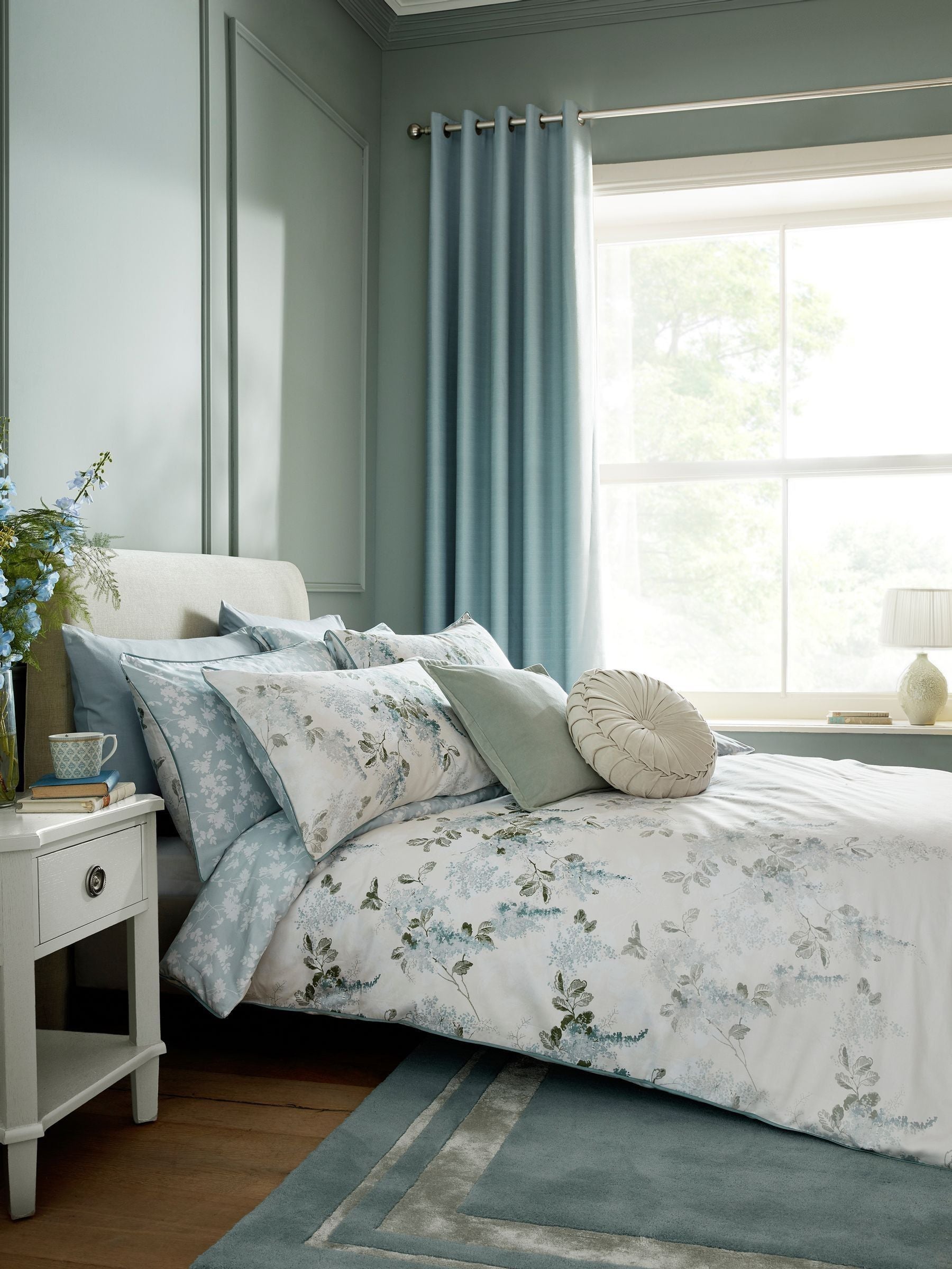 Laura Ashley Mirabelle Blue Pale Seaspray duvet cover and pillowcase set, UK version