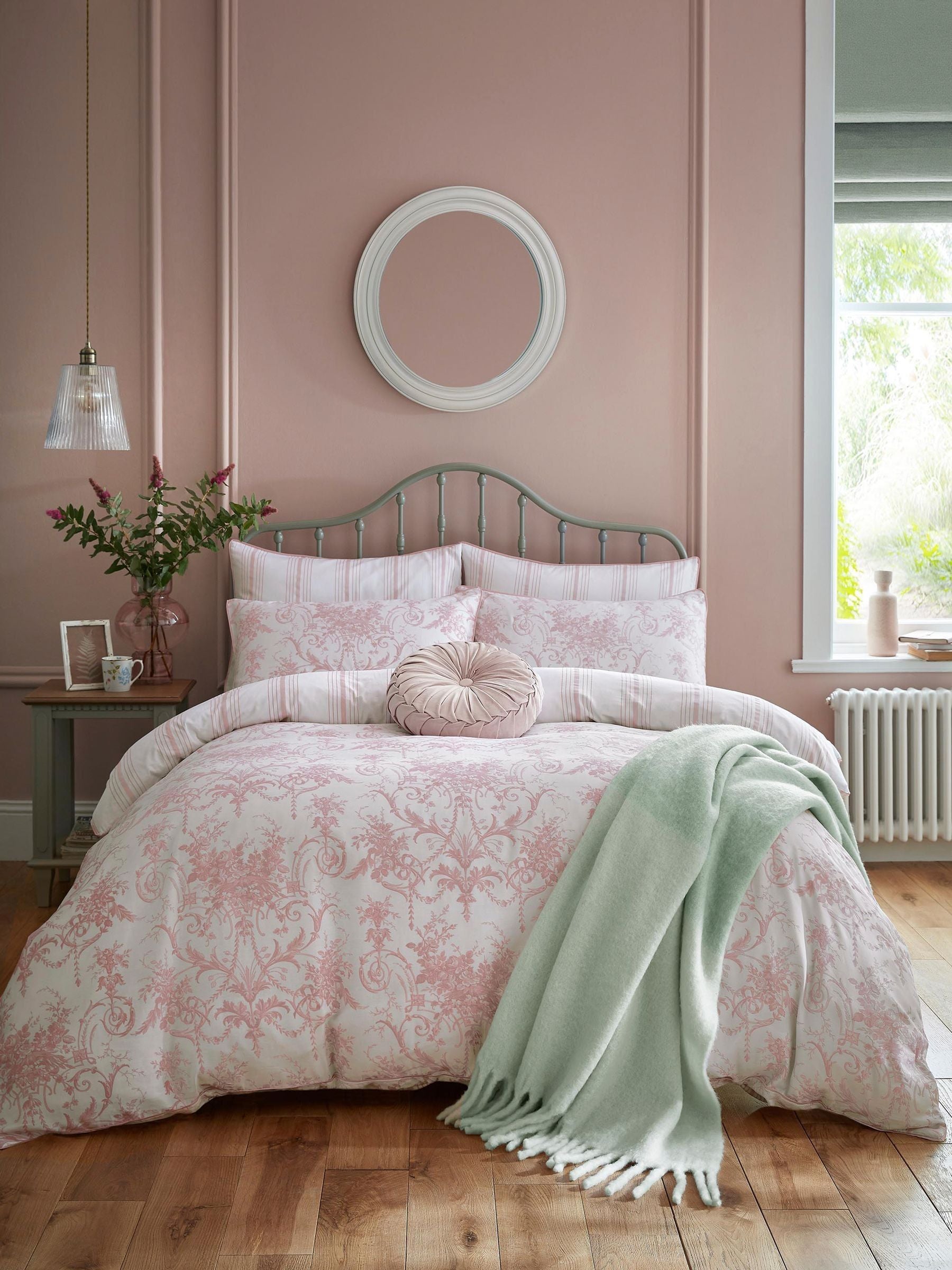 Laura Ashley Pink Blush Reversible Tuileries duvet cover and pillowcase set, UK version