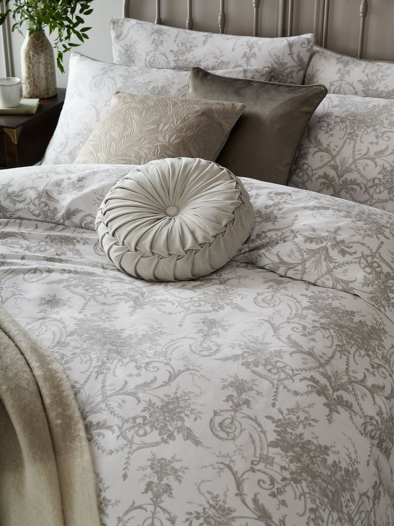 Laura Ashley Tuileries Grey Dark Dove Reversible 100% Cotton Sateen Duvet Cover and Pillowcase Set, UK version