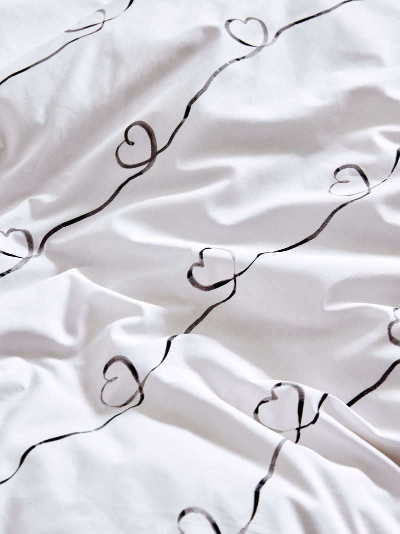 Black/white bow heart reversible duvet cover set - British product
