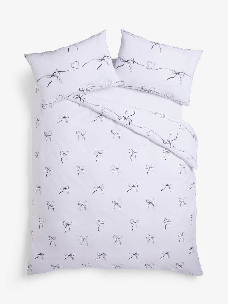 Black/white bow heart reversible duvet cover set - British product
