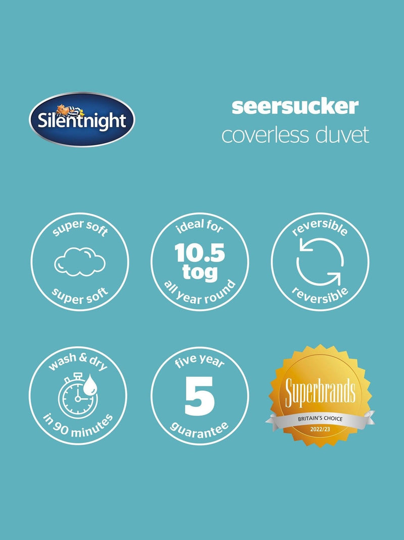 Silentnight 10.5 tog seersucker coverless duvet and pillowcase set (British brand)