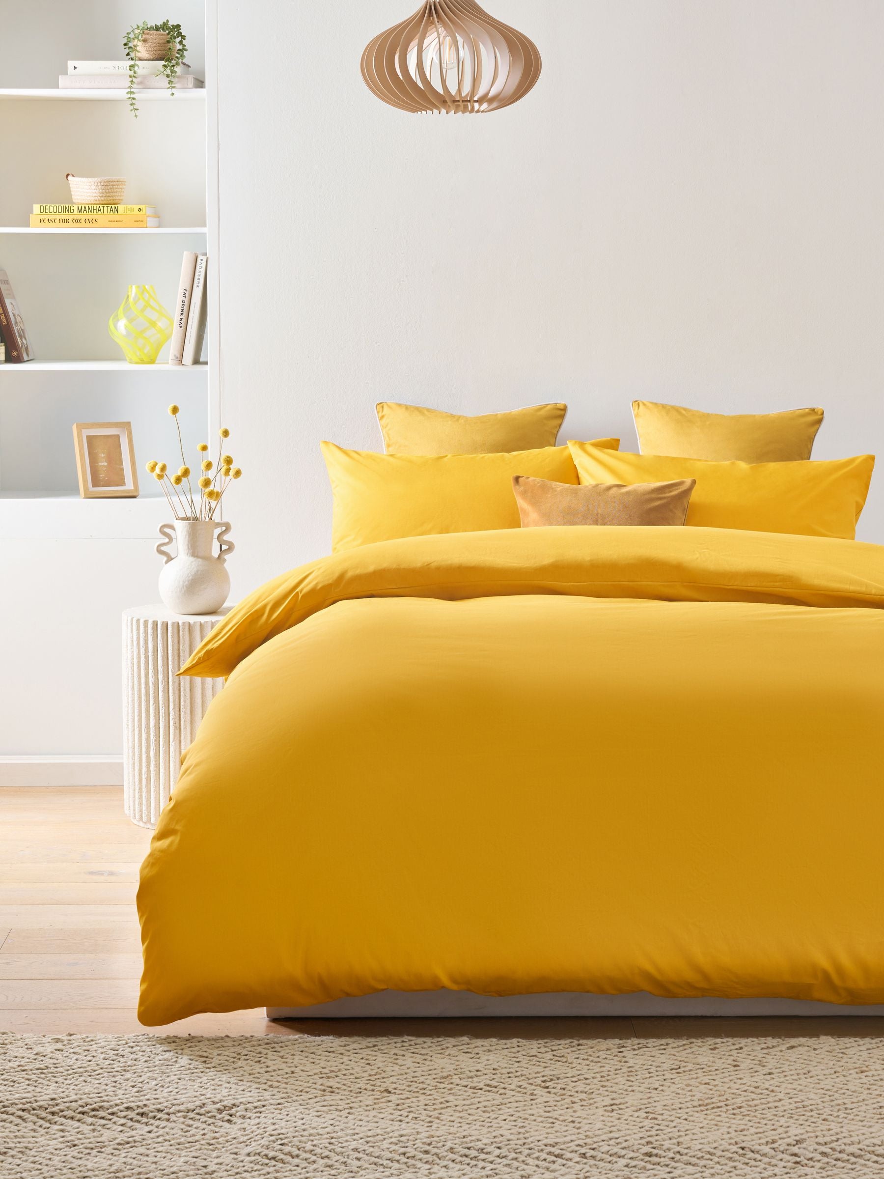 Cotton rich duvet cover set in bright yellow - British product