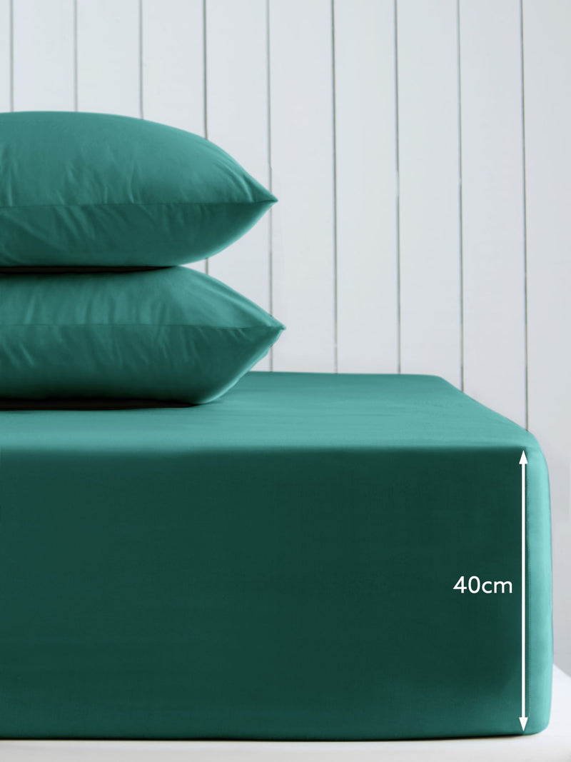Teal blue cotton rich extra deep fitted bed sheet (British brand)
