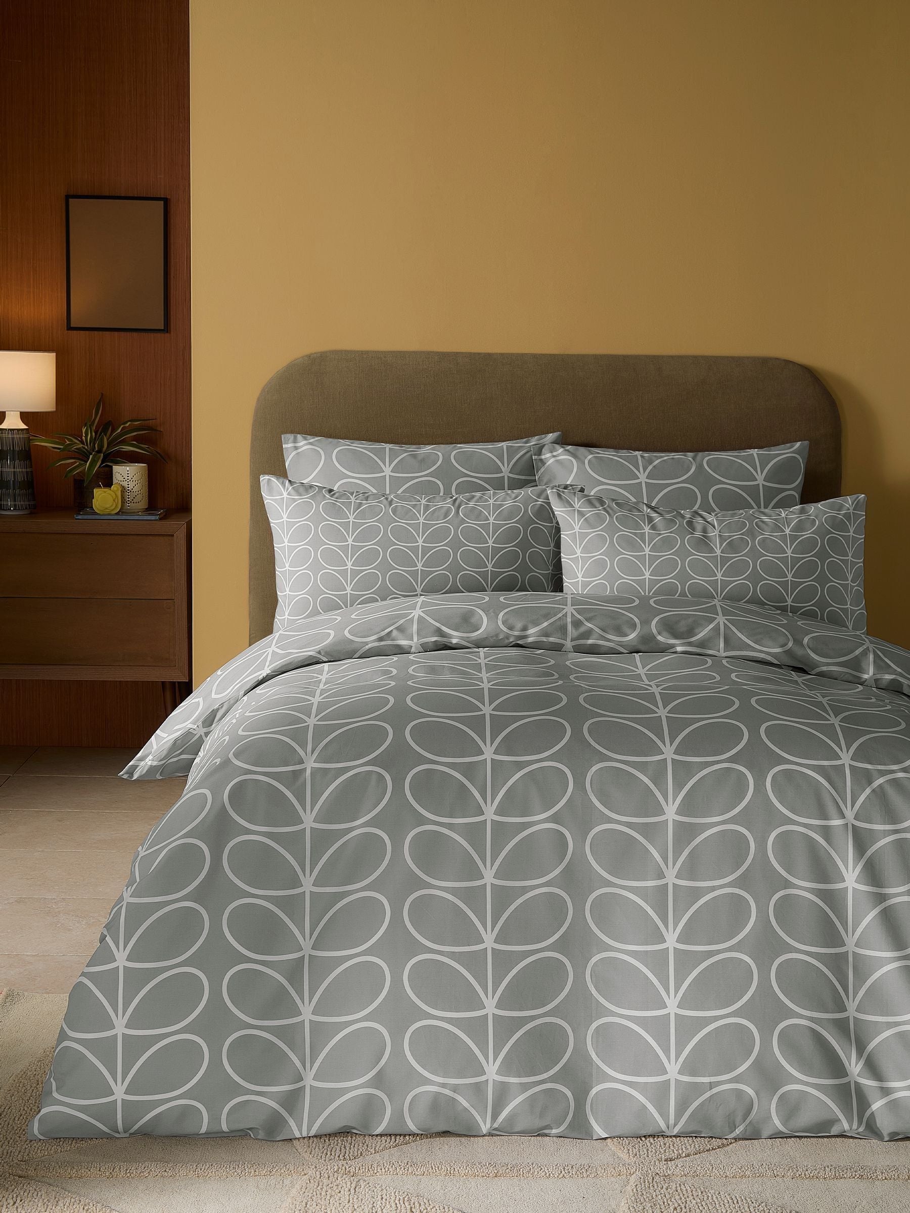 Orla Kiely Silver Linear Stem duvet cover set, imported from the UK