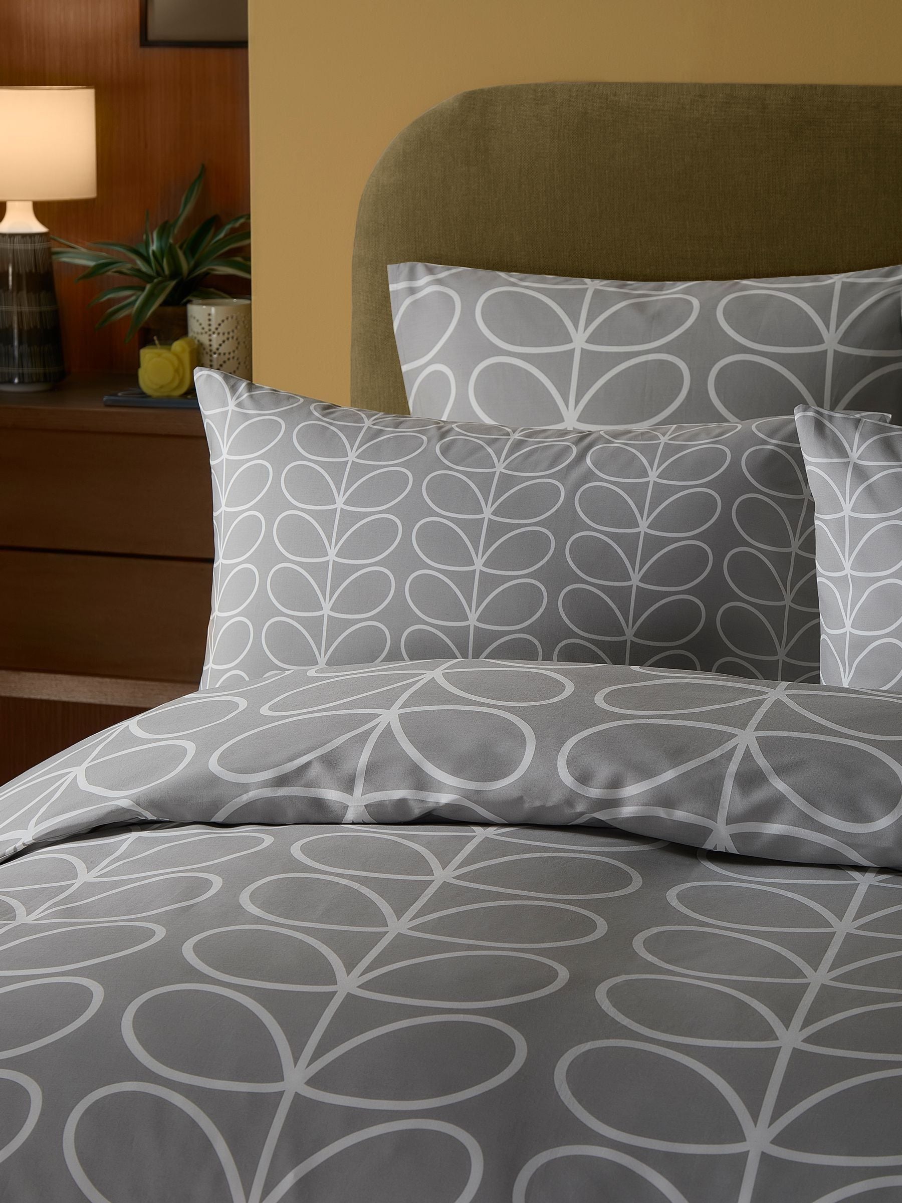 Orla Kiely Silver Linear Stem duvet cover set, imported from the UK