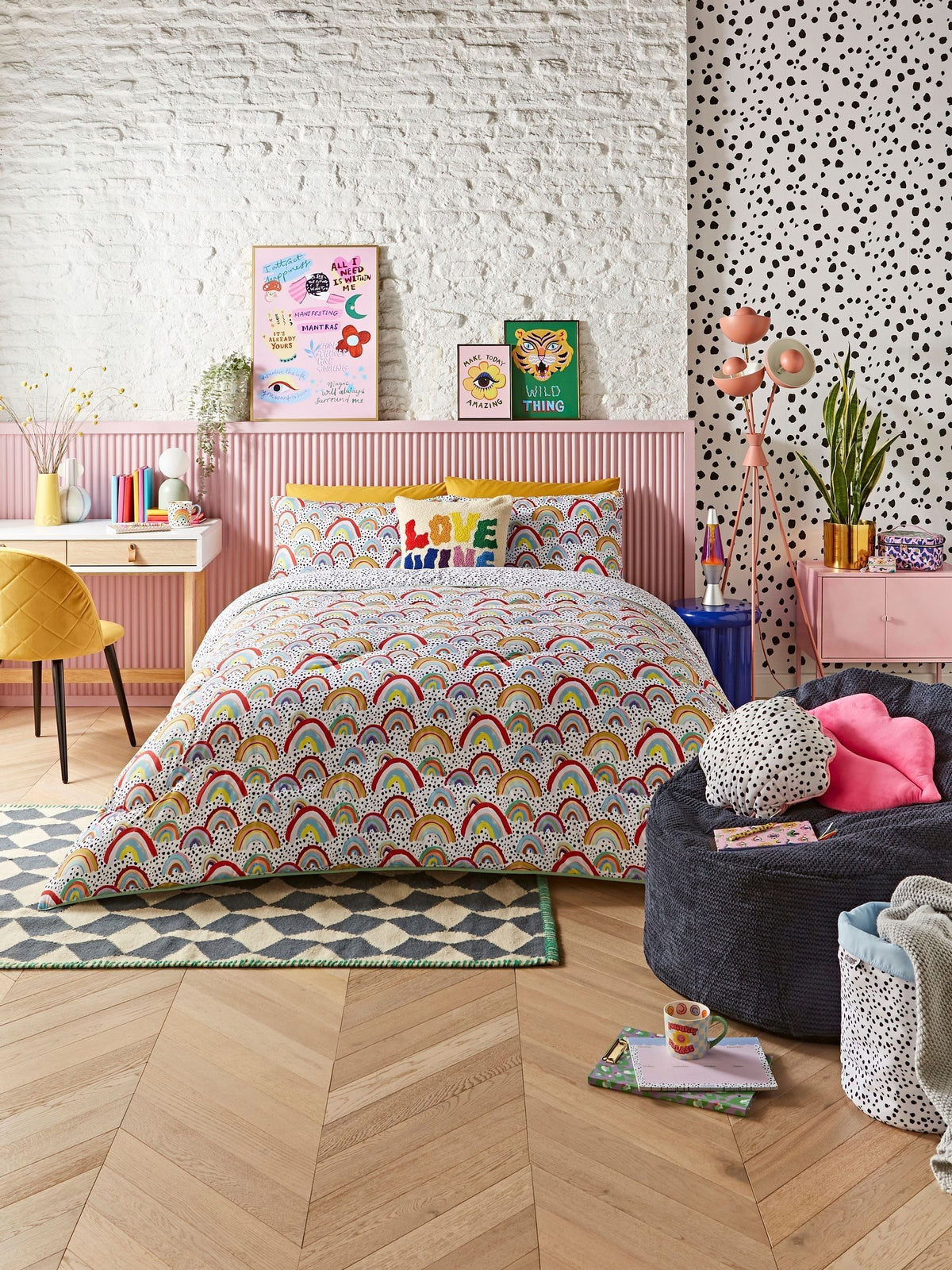 Night Lark rainbow dot coverless duvet set, imported from the UK
