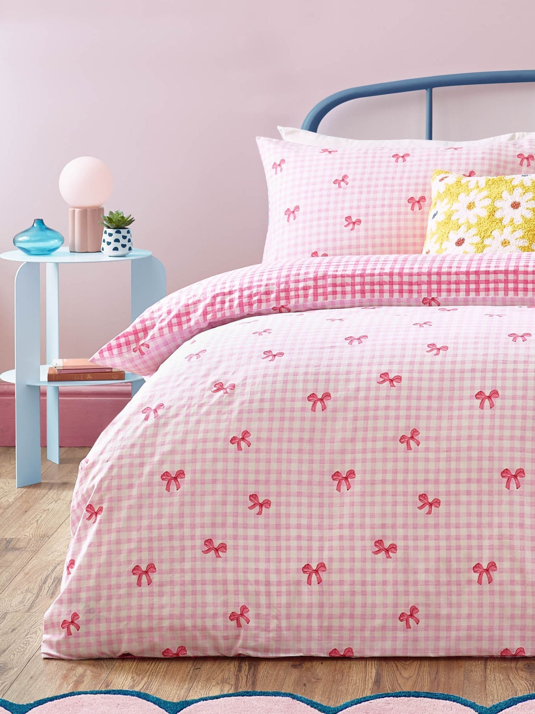 heya home pink gingham bows duvet set, UK version