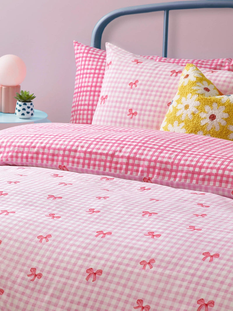 heya home pink gingham bows duvet set, UK version