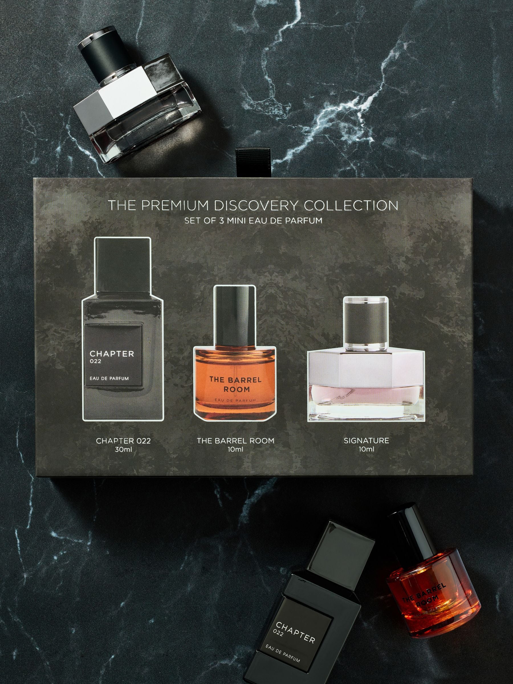 Travel-size Eau de Parfum set with The Barrel Room, Chapter 022, Signature 10ml & 30ml (British brand)