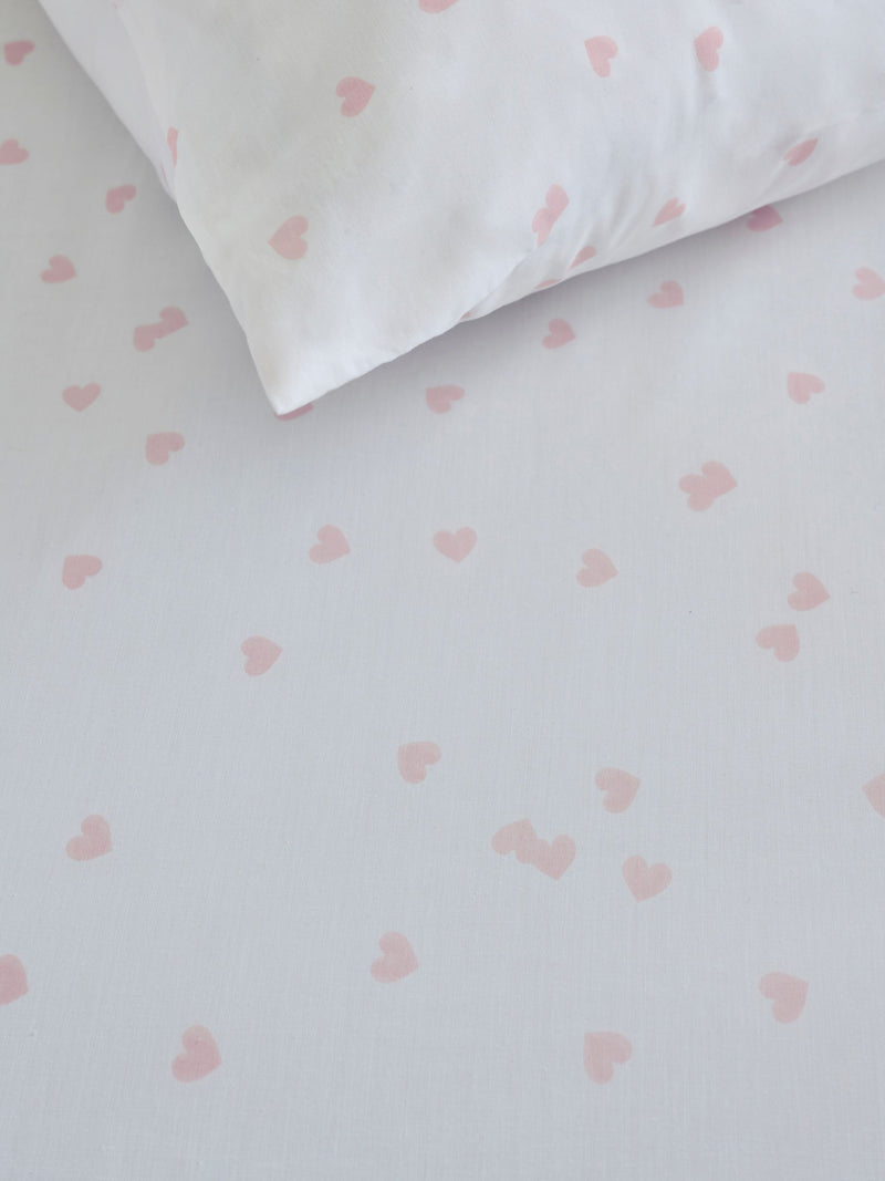 Heart print fitted sheet pillowcase set for single bed imported from UK