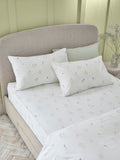 White sage green floral fitted sheet and pillowcase set single (British brand)