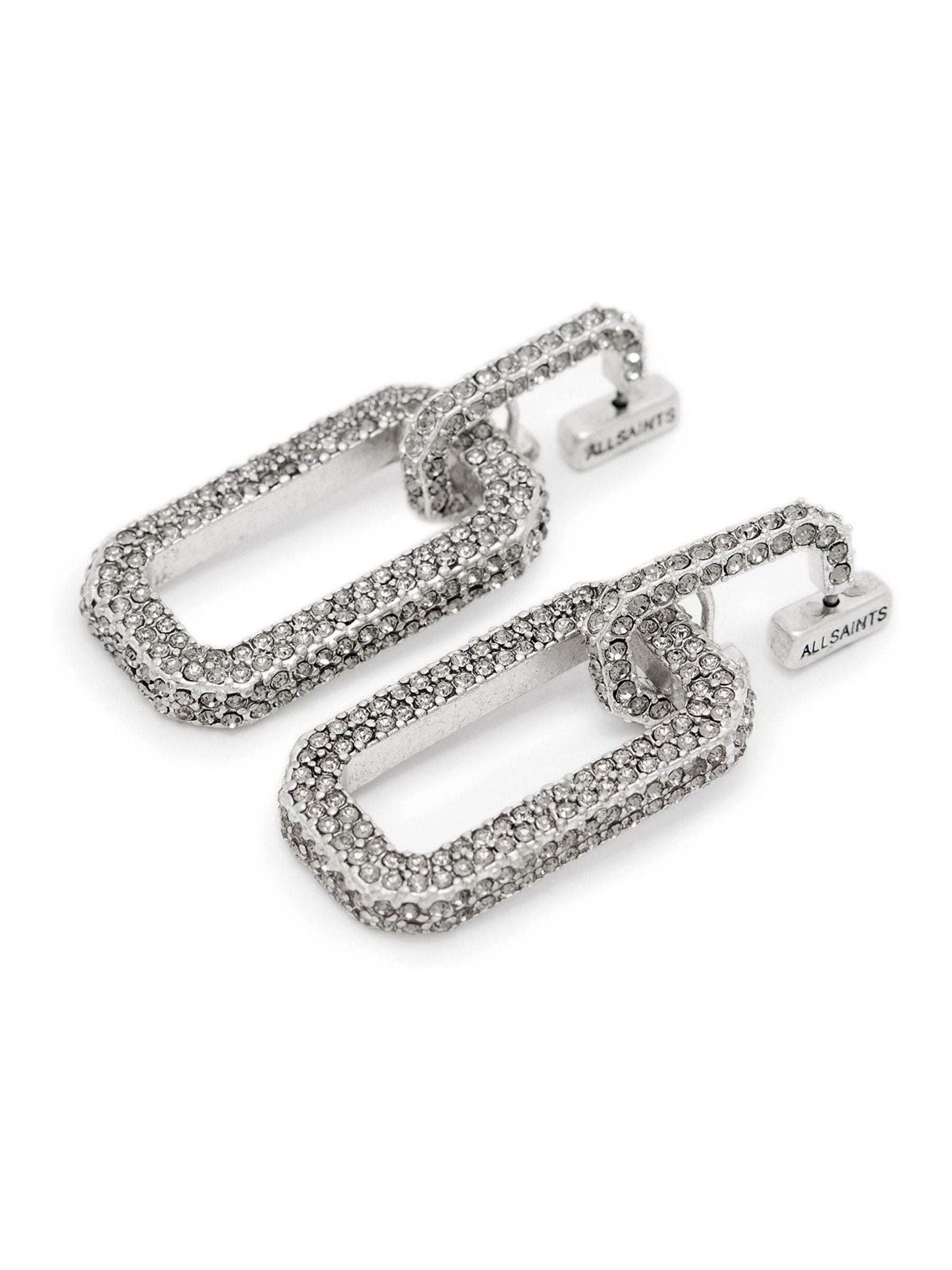 Silver Tone Pave Link Drop Earrings