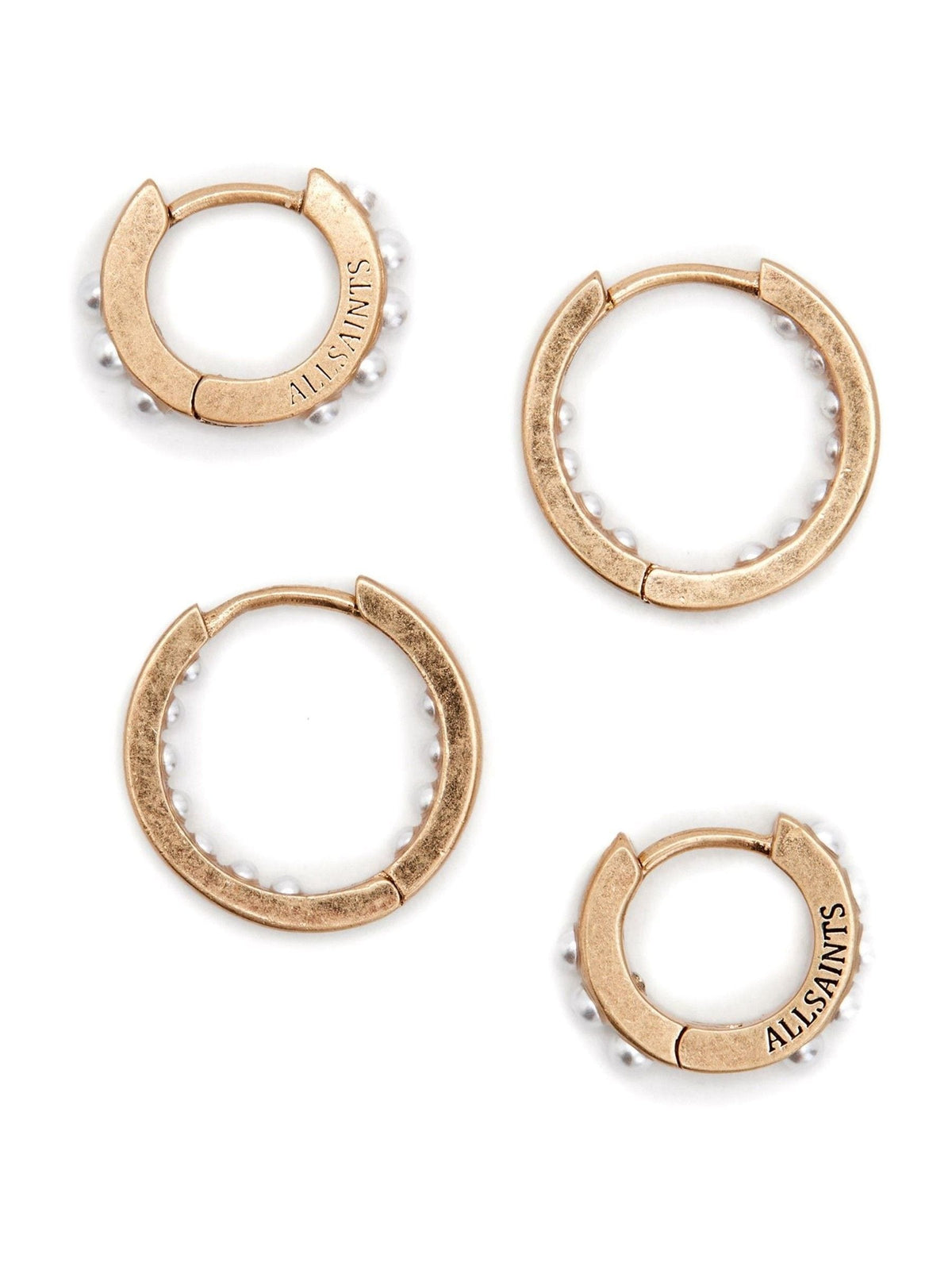 AllSaints Gold Pearl Huggie Set