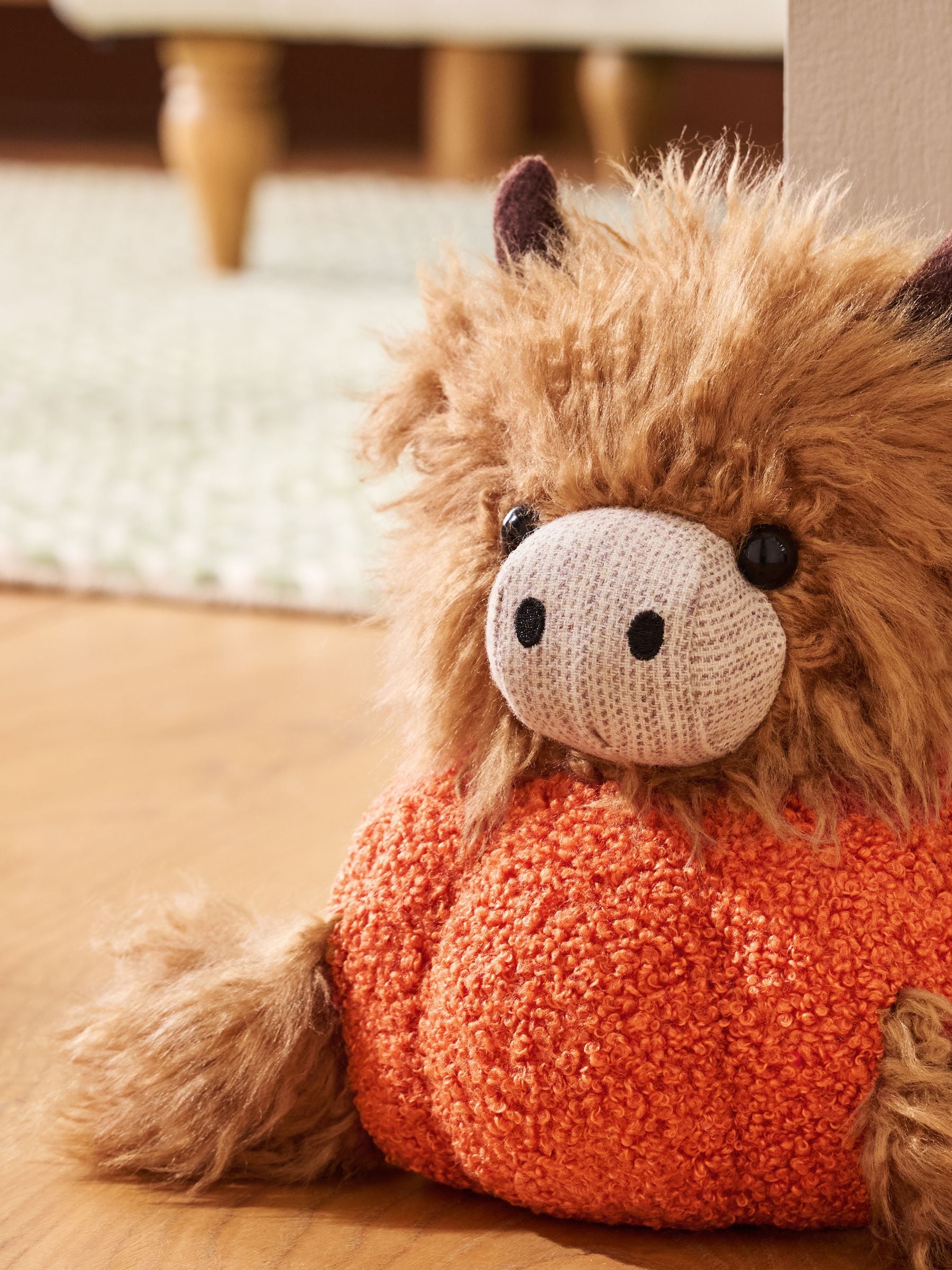 Hamish The Highland Cow orange pumpkin plush doorstop, imported from the UK