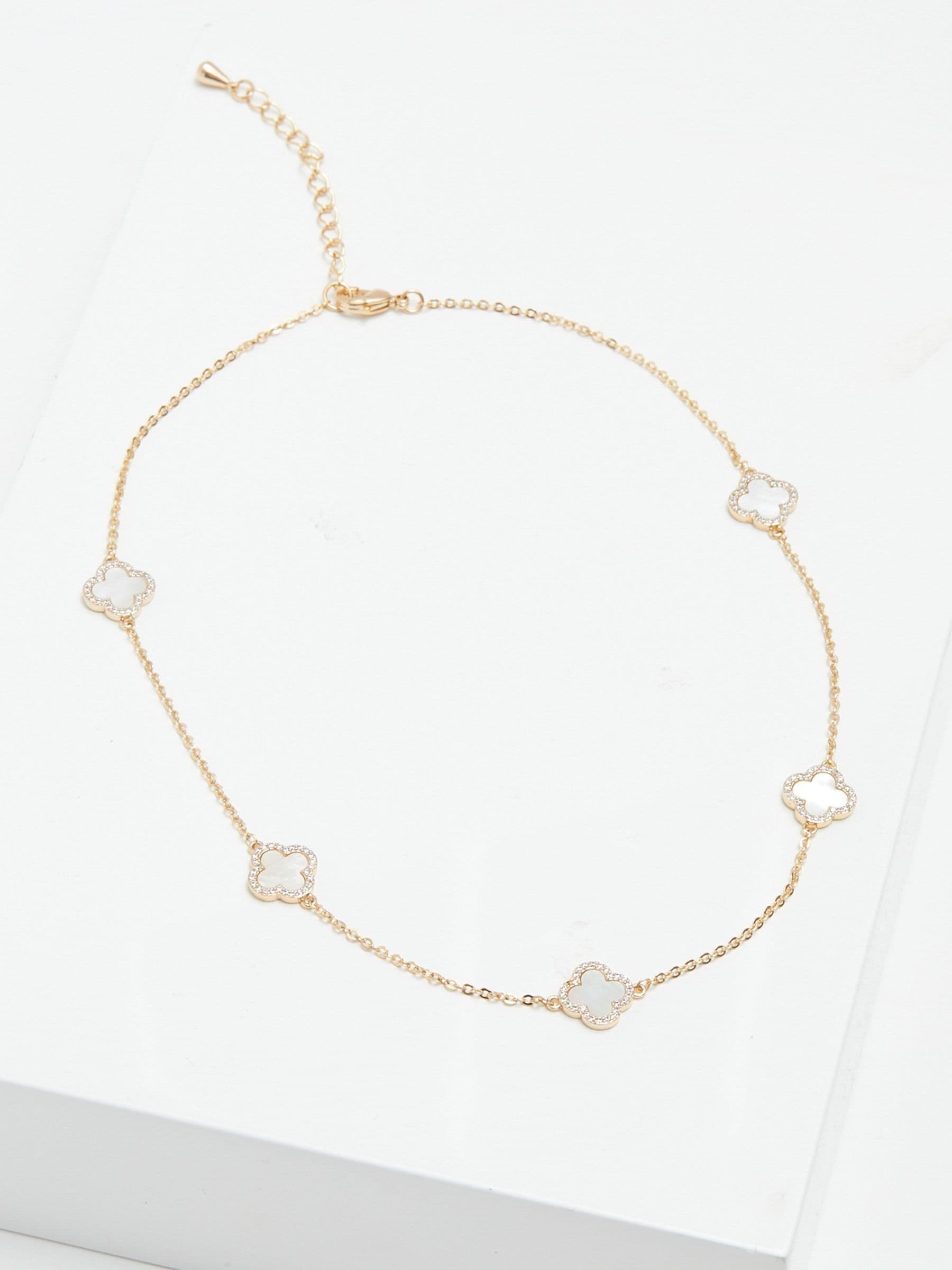 Jon Richard White Plated Mother of Pearl Clover Necklace imported from UK