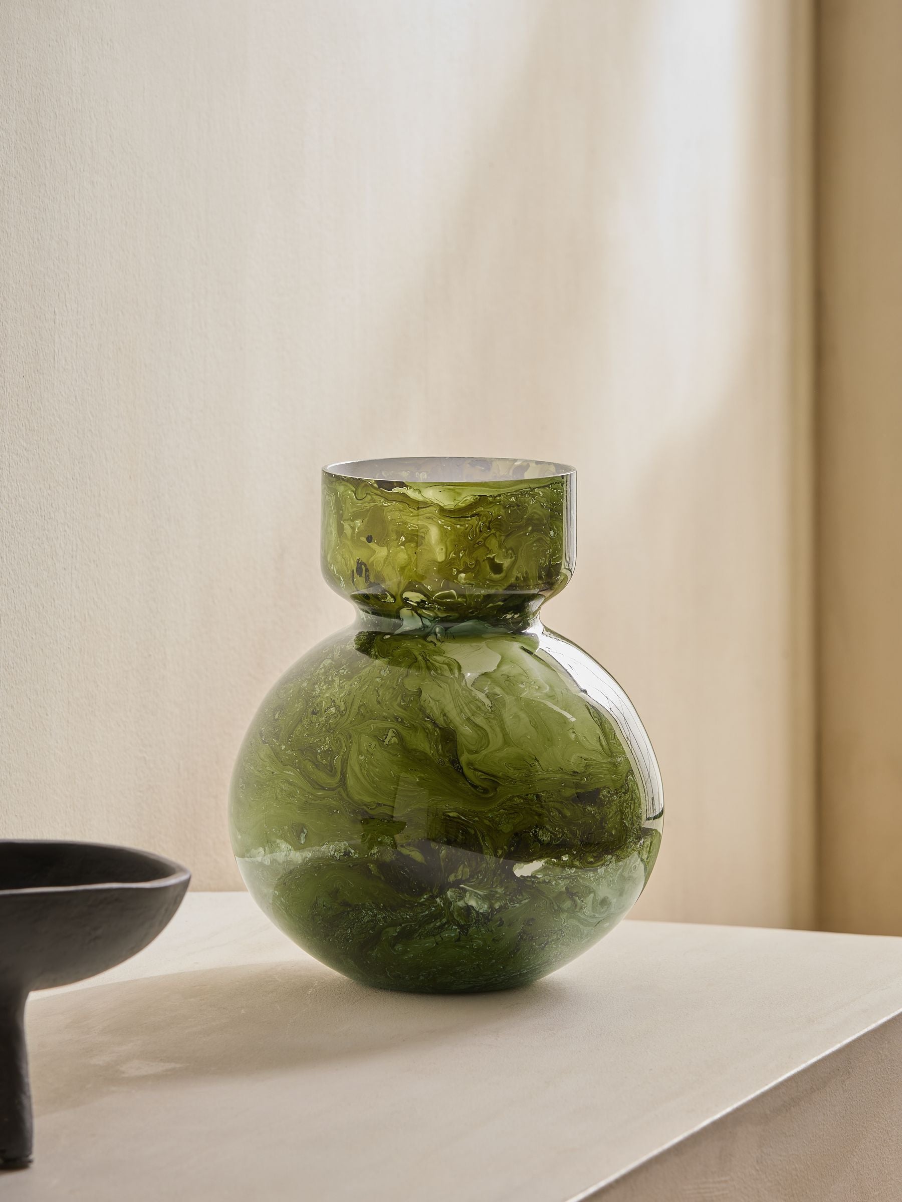 French Connection Green Abstract Glass Vase