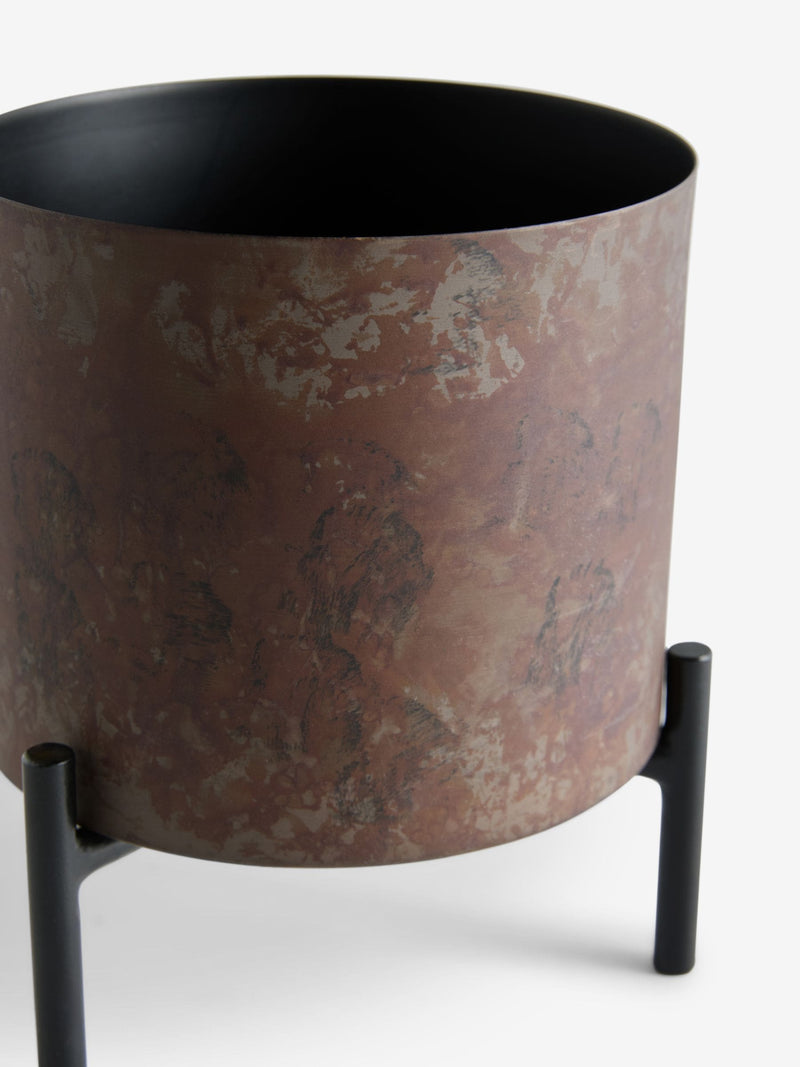 French Connection Black/Bronze Patina Metal Stand Plant Pot