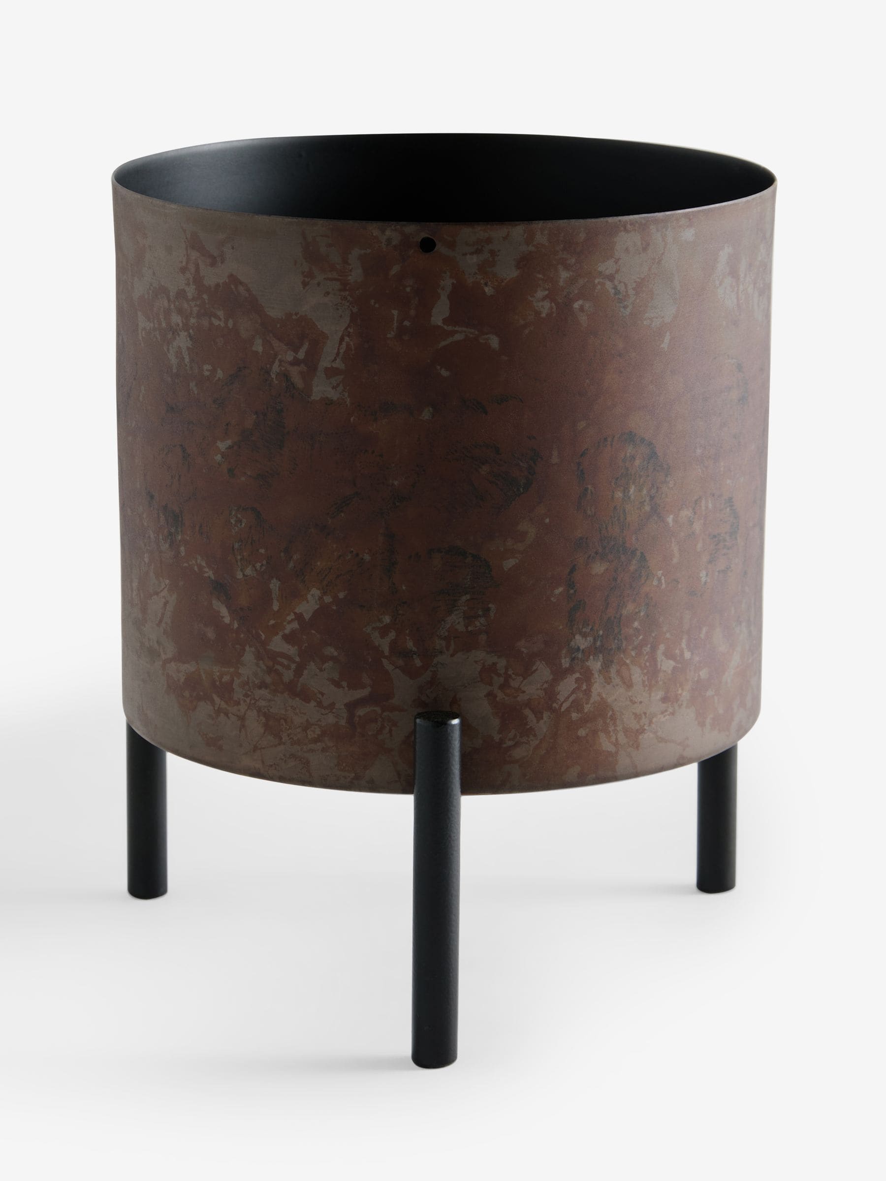 French Connection Black/Bronze Patina Metal Stand Plant Pot