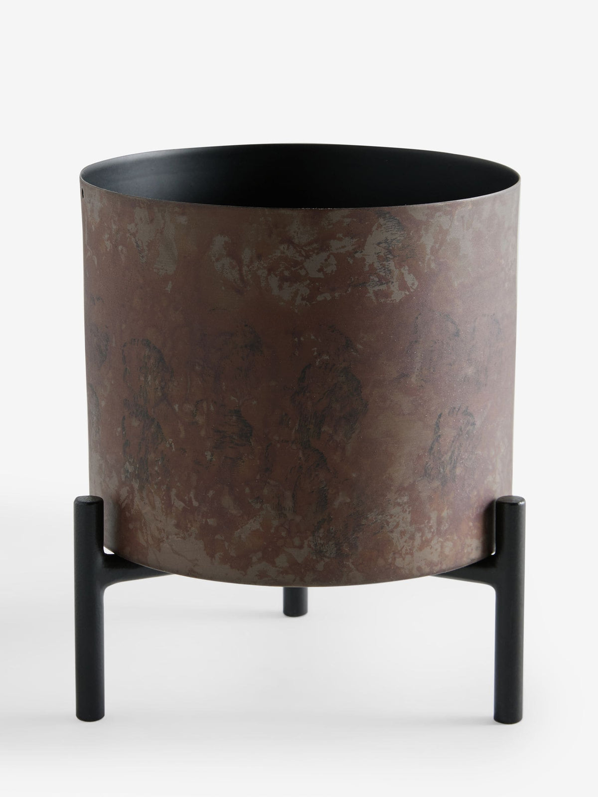 French Connection Black/Bronze Patina Metal Stand Plant Pot