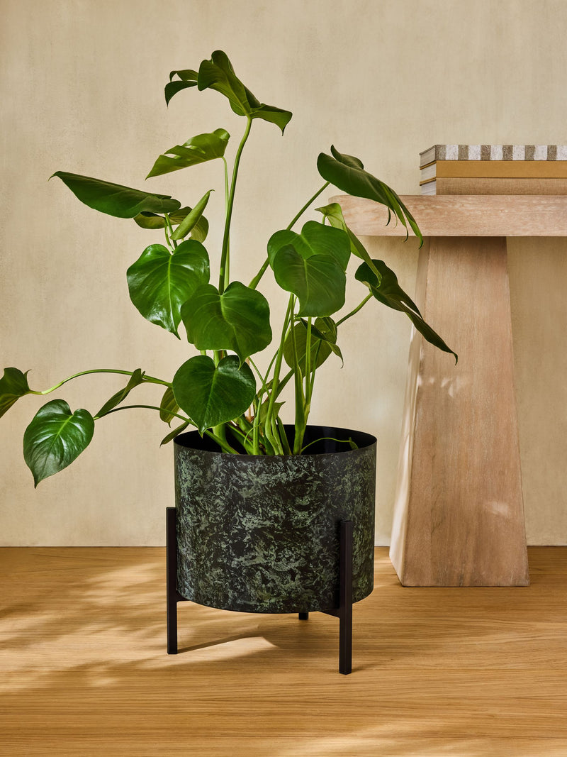 French Connection green/black patina medium metal stand plant pot - British product