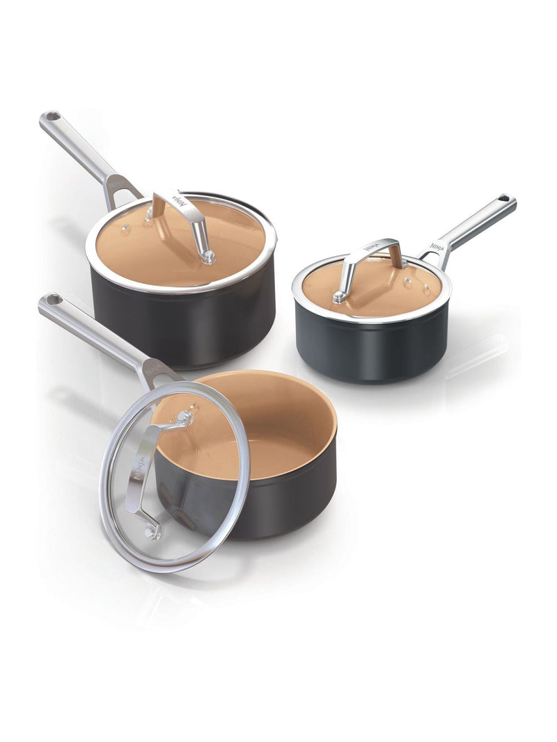 Ninja Grey Extended Life Ceramic 3-Piece Saucepan Set