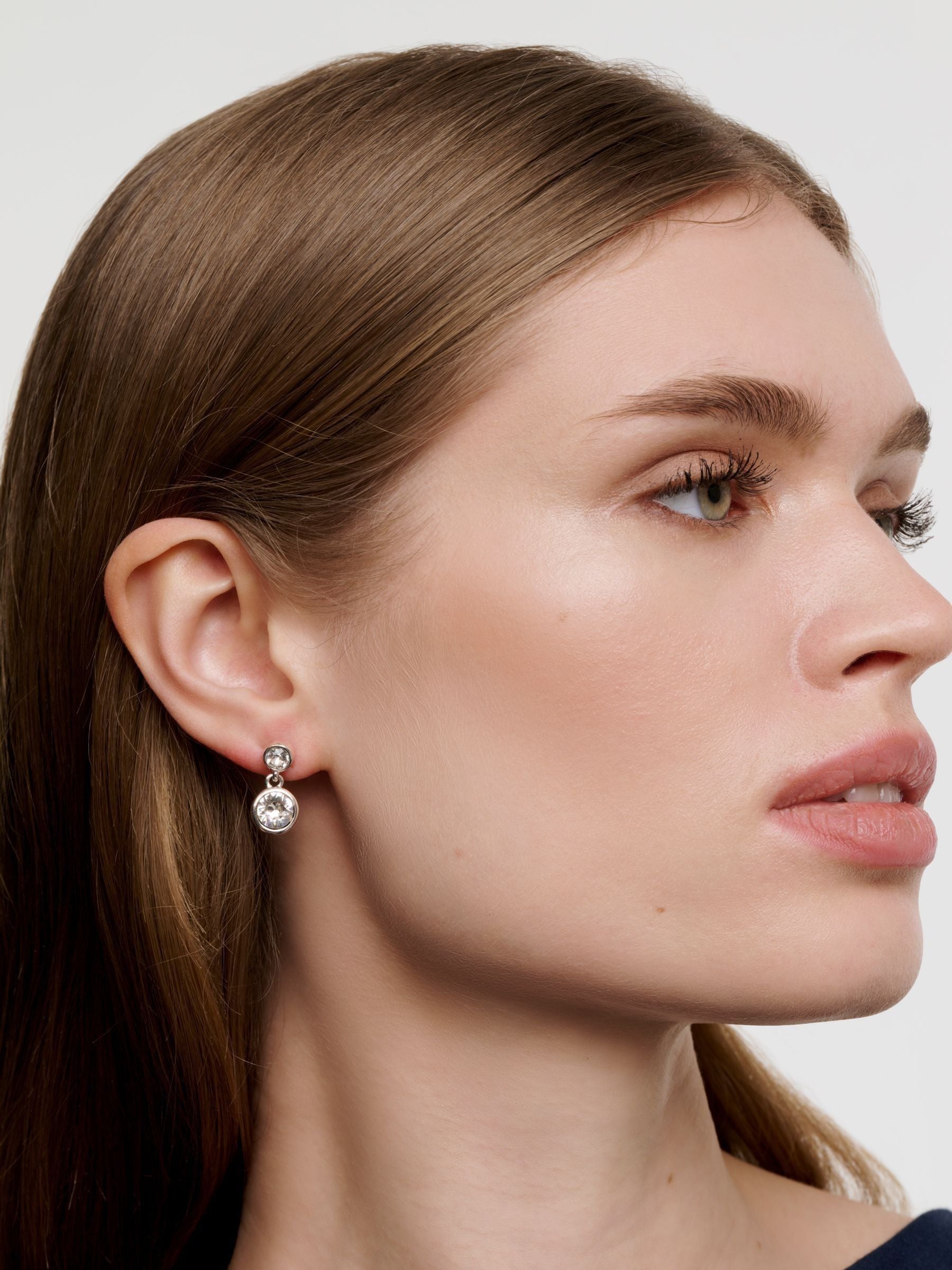 Karen Millen silver crystal drop earrings 1cm x 1.8cm, UK version
