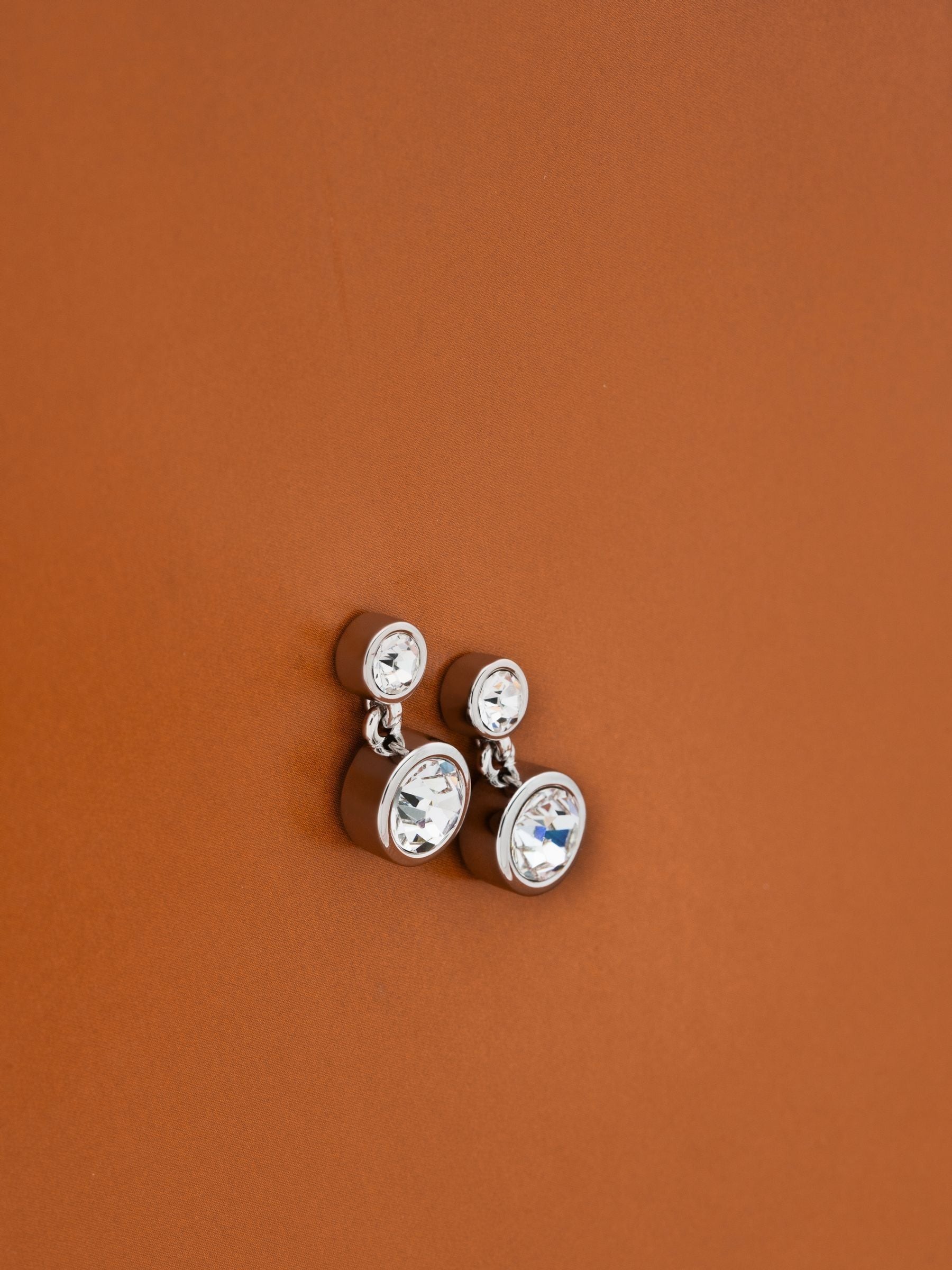 Karen Millen silver crystal drop earrings 1cm x 1.8cm, UK version