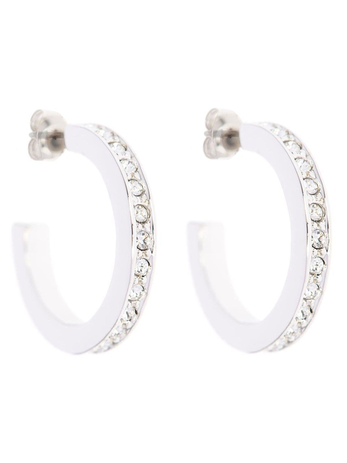 Karen Millen Silver Tone Small Crystal Hoop Earrings