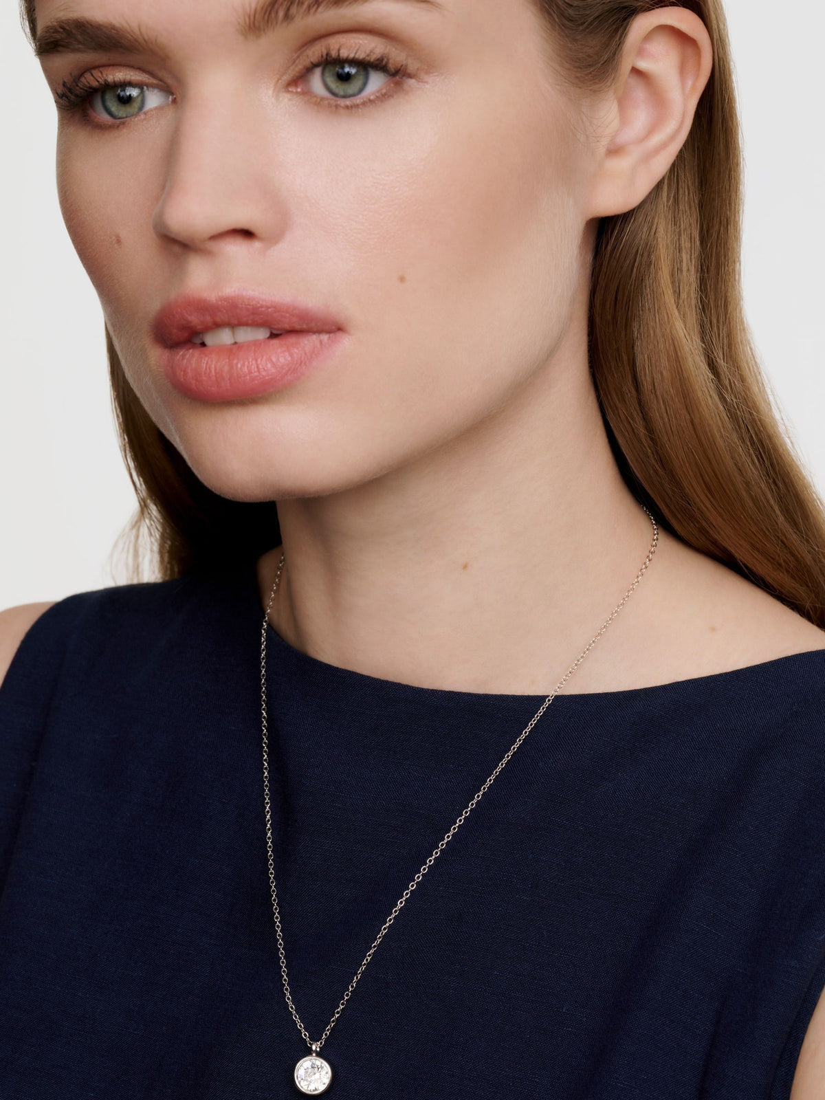 Karen Millen Crystal Dot Pendant Necklace silver tone 48.5cm, UK version