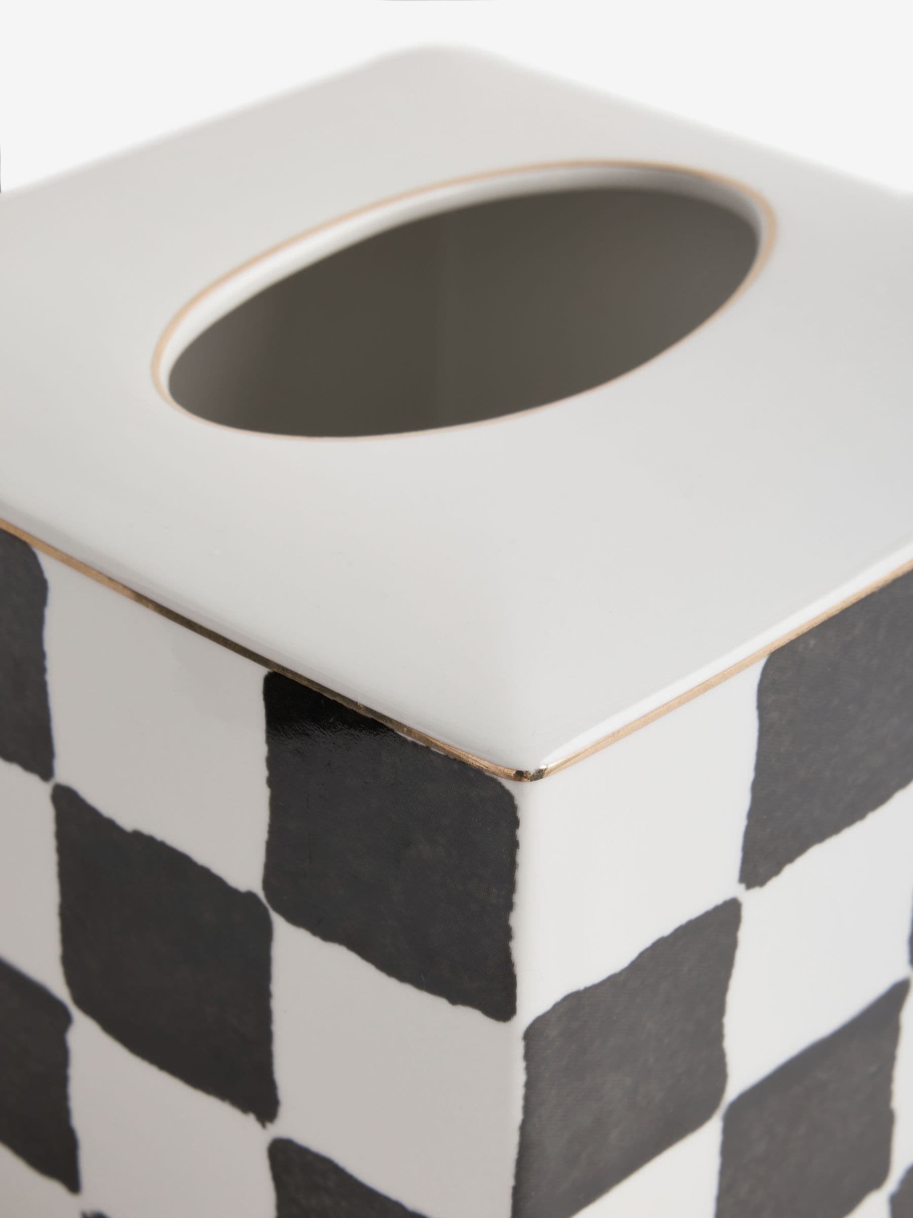 Ceramic tissue box cover white/black check 14.5cm cube (British brand)