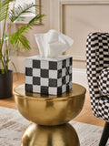 Ceramic tissue box cover white/black check 14.5cm cube (British brand)